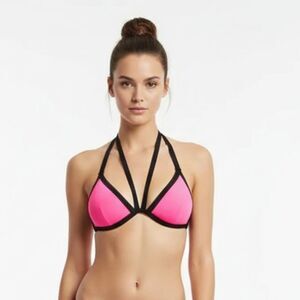 Victoria’s Secret Pink Black & Pink Colorblock Bikini Bathing Suit Swim Top M